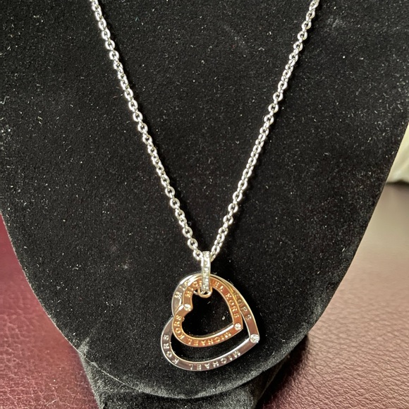 Michael Kors double chain hearts necklace sliver/rose gold tone NWT MKJ7898931 - Picture 2 of 12